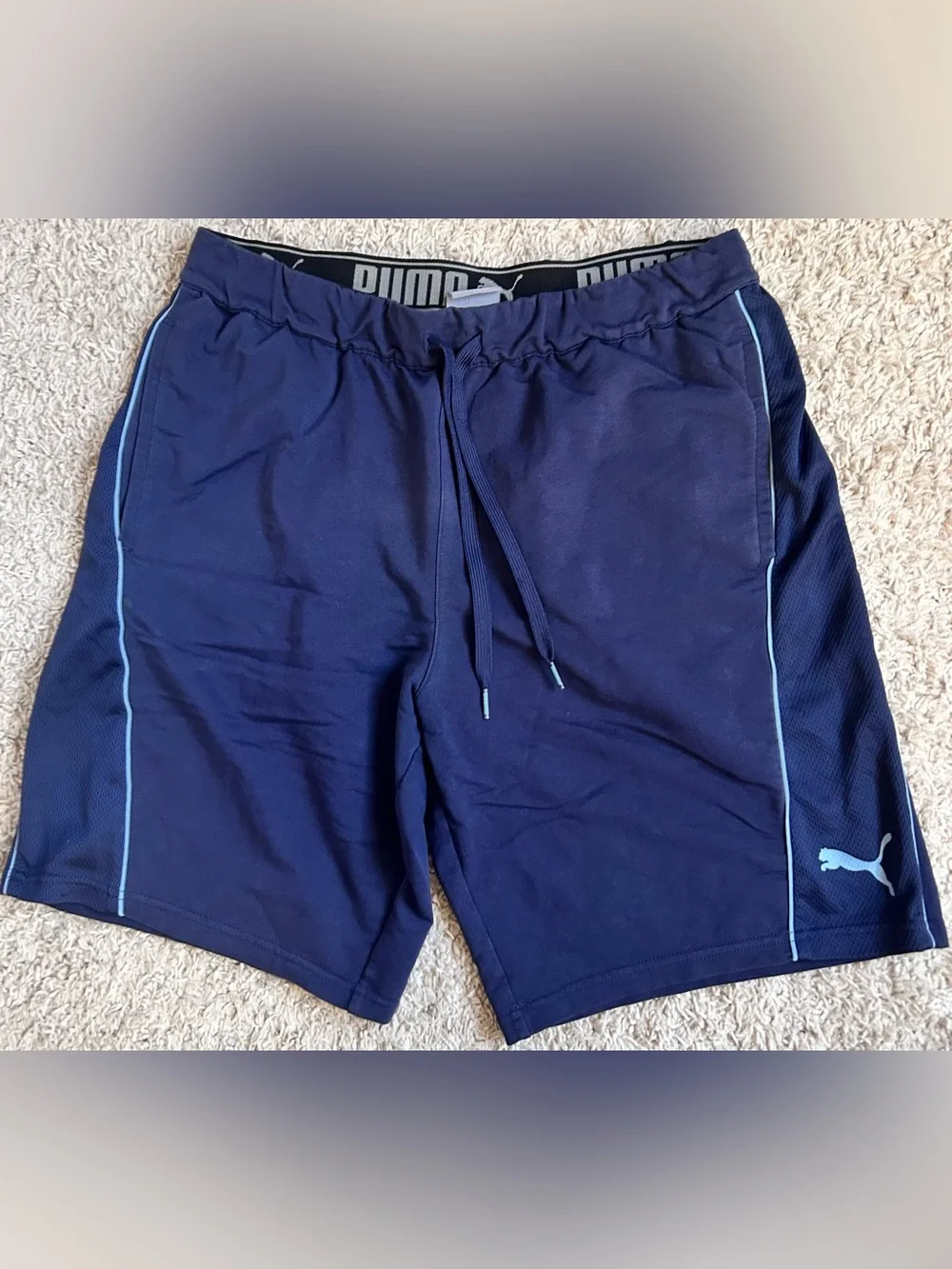 Puma Men’s Navy Athletic Shorts with Light Blue Trim
